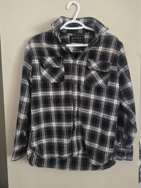 Jachs Plaid Button-Front Flannel Shirt in Black and White